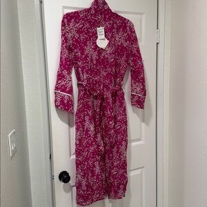 Papinelle Fucsia Floral Silk Cotton Robe Size XS